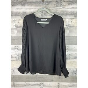 Aifer Women's Pleated Long Sleeve Blouse V-Neck Black XL